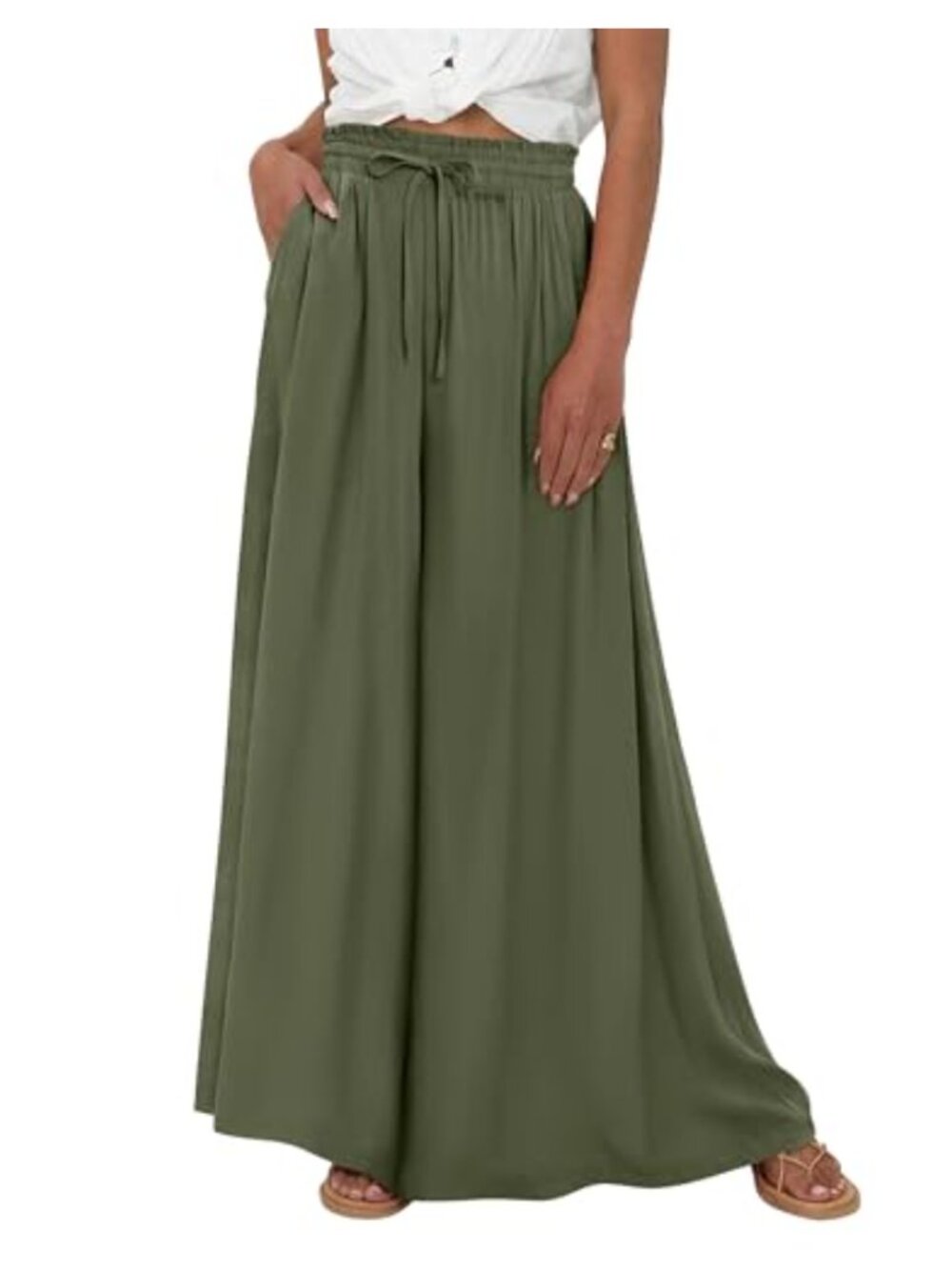 Women's Wide Leg Palazzo Pants High Waist Cotton Lounge Beach Pants